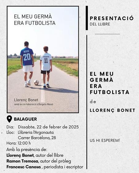 Presentació El meu germà era futbolista amb Llorenç Bonet | Llibreria L'Argonauta - Llibreria de Balaguer, Lleida